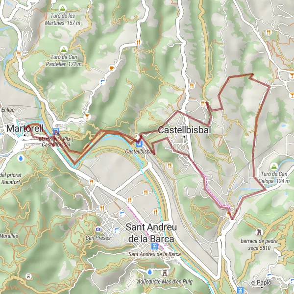 Miniatua del mapa de inspiración ciclista "Ruta de Gravel alrededor de Martorell" en Cataluña, Spain. Generado por Tarmacs.app planificador de rutas ciclistas