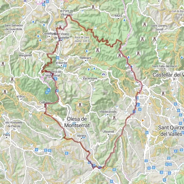 Map miniature of "Spectacular Gravel Adventure in Martorell" cycling inspiration in Cataluña, Spain. Generated by Tarmacs.app cycling route planner