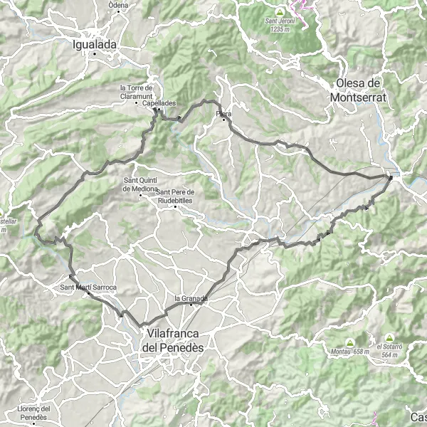 Miniature de la carte de l'inspiration cycliste "Le charme rural catalan" dans la Cataluña, Spain. Générée par le planificateur d'itinéraire cycliste Tarmacs.app