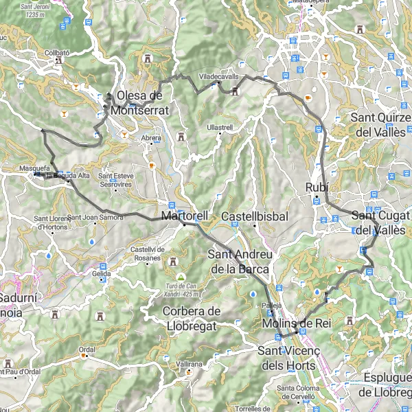 Map miniature of "The Mountain Challenge" cycling inspiration in Cataluña, Spain. Generated by Tarmacs.app cycling route planner