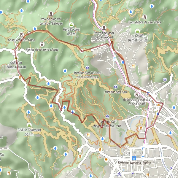 Miniatuurkaart van de fietsinspiratie "Gravelroute naar el Teix de l'Obac" in Cataluña, Spain. Gemaakt door de Tarmacs.app fietsrouteplanner