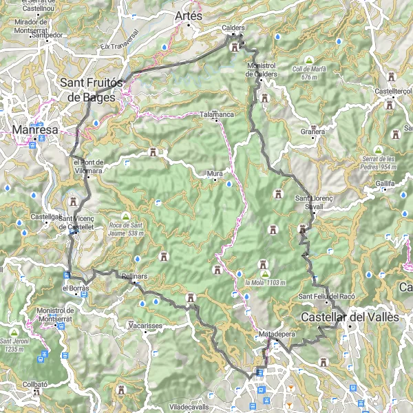 Miniaturní mapa "Okružní cyklotrasa z Matadepery" inspirace pro cyklisty v oblasti Cataluña, Spain. Vytvořeno pomocí plánovače tras Tarmacs.app