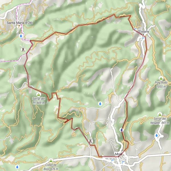 Miniature de la carte de l'inspiration cycliste "Aventure Gravel autour de Moià" dans la Cataluña, Spain. Générée par le planificateur d'itinéraire cycliste Tarmacs.app