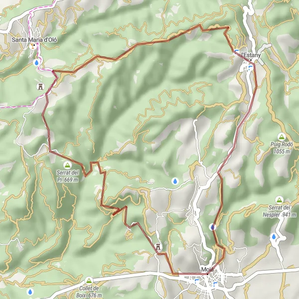 Miniatuurkaart van de fietsinspiratie "Rondrit van Moià naar Castell de Clarà en Turó de Sant Andreu" in Cataluña, Spain. Gemaakt door de Tarmacs.app fietsrouteplanner