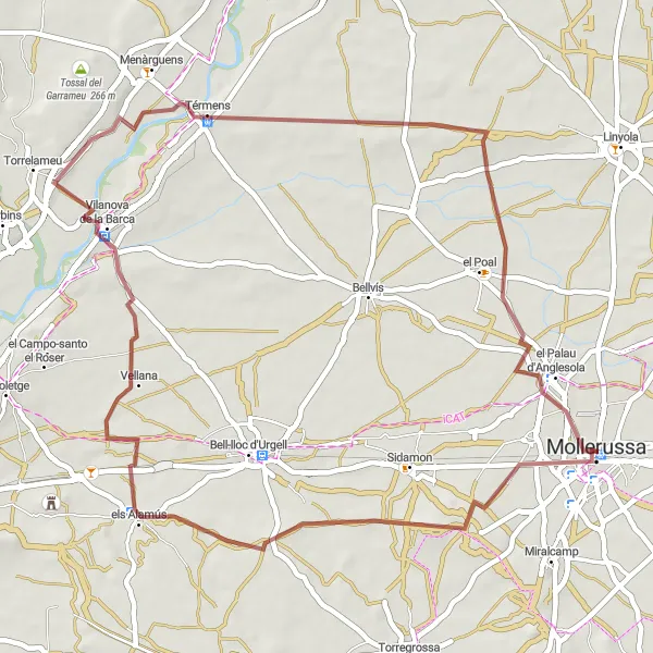 Miniaturní mapa "Gravel Ruta Fondarella a Alamús" inspirace pro cyklisty v oblasti Cataluña, Spain. Vytvořeno pomocí plánovače tras Tarmacs.app