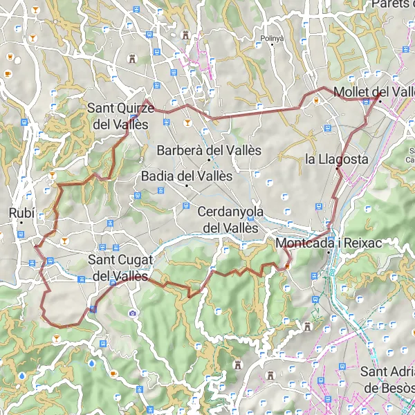 Miniature de la carte de l'inspiration cycliste "La boucle secrète de Mollet del Vallès" dans la Cataluña, Spain. Générée par le planificateur d'itinéraire cycliste Tarmacs.app