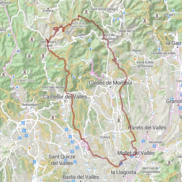 Miniatura mapy "Trasa gravelowa do Puig del Prat" - trasy rowerowej w Cataluña, Spain. Wygenerowane przez planer tras rowerowych Tarmacs.app