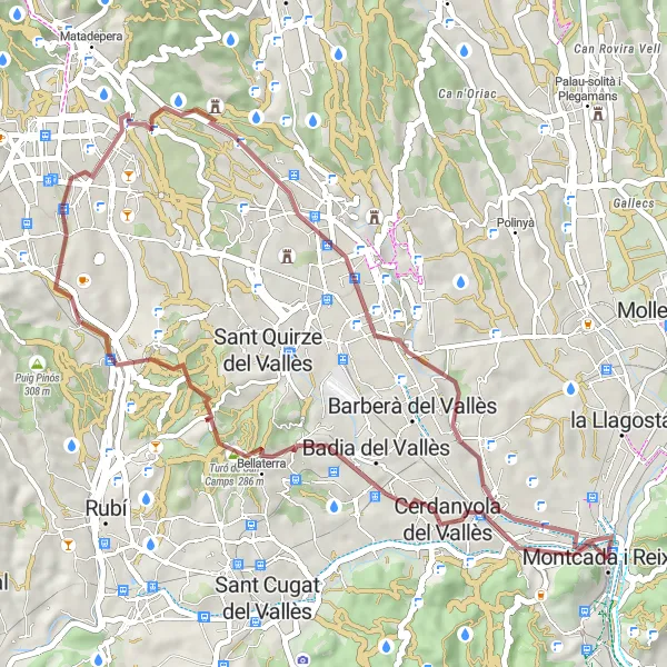 Miniatura della mappa di ispirazione al ciclismo "Gravel Trail sulle alture di Cerdanyola" nella regione di Cataluña, Spain. Generata da Tarmacs.app, pianificatore di rotte ciclistiche