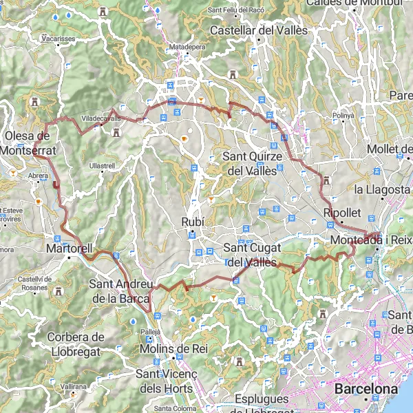 Miniatura della mappa di ispirazione al ciclismo "Avventura Gravel tra Viladecavalls e Sabadell" nella regione di Cataluña, Spain. Generata da Tarmacs.app, pianificatore di rotte ciclistiche