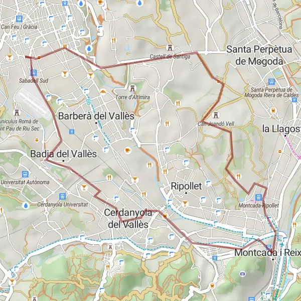 Miniatura della mappa di ispirazione al ciclismo "Giro in bicicletta per Montcada i Reixac" nella regione di Cataluña, Spain. Generata da Tarmacs.app, pianificatore di rotte ciclistiche