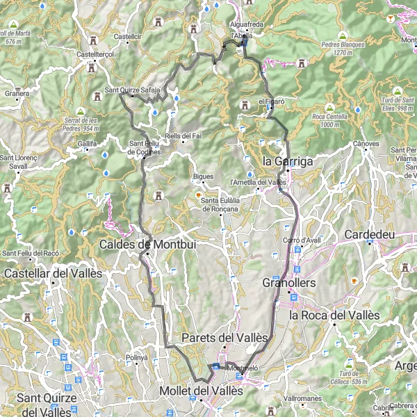 Miniatuurkaart van de fietsinspiratie "Weg Rondrit naar Canovelles" in Cataluña, Spain. Gemaakt door de Tarmacs.app fietsrouteplanner