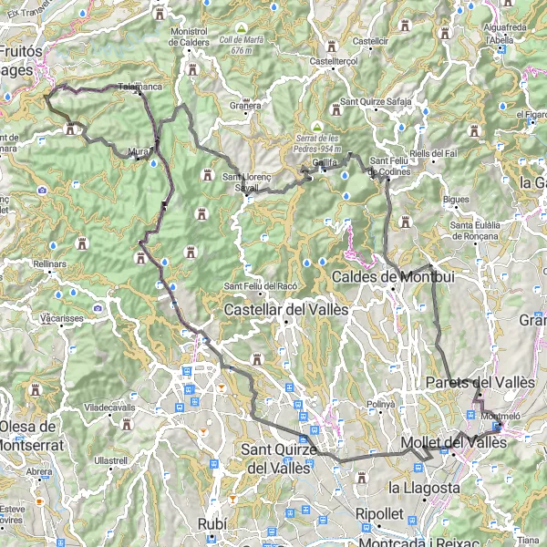 Map miniature of "The Mountain Challenge" cycling inspiration in Cataluña, Spain. Generated by Tarmacs.app cycling route planner