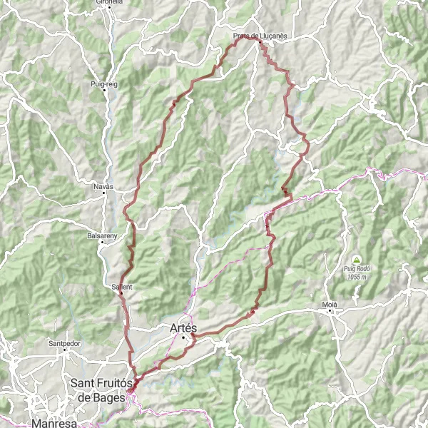 Map miniature of "Gravel Loop through Navarcles" cycling inspiration in Cataluña, Spain. Generated by Tarmacs.app cycling route planner