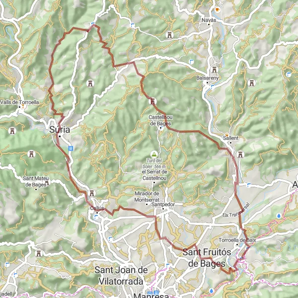 Miniaturní mapa "Gravel Tour from Navarcles" inspirace pro cyklisty v oblasti Cataluña, Spain. Vytvořeno pomocí plánovače tras Tarmacs.app