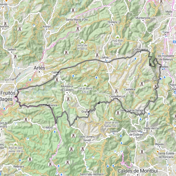 Miniatua del mapa de inspiración ciclista "Ruta de Carretera Malniu" en Cataluña, Spain. Generado por Tarmacs.app planificador de rutas ciclistas