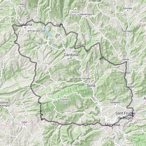 Miniatura della mappa di ispirazione al ciclismo "Giro panoramico in strada per ciclisti esperti" nella regione di Cataluña, Spain. Generata da Tarmacs.app, pianificatore di rotte ciclistiche