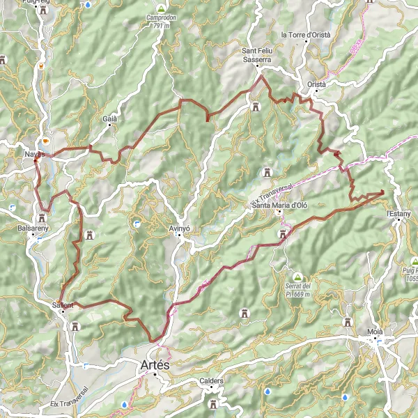 Map miniature of "Gravel Ride through the Mountains" cycling inspiration in Cataluña, Spain. Generated by Tarmacs.app cycling route planner