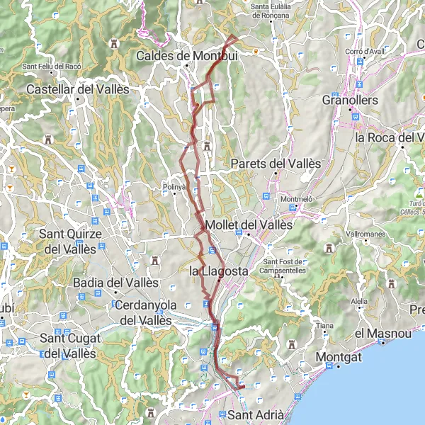 Miniatuurkaart van de fietsinspiratie "Gravelroute van Nou Barris naar Santa Coloma de Gramenet" in Cataluña, Spain. Gemaakt door de Tarmacs.app fietsrouteplanner