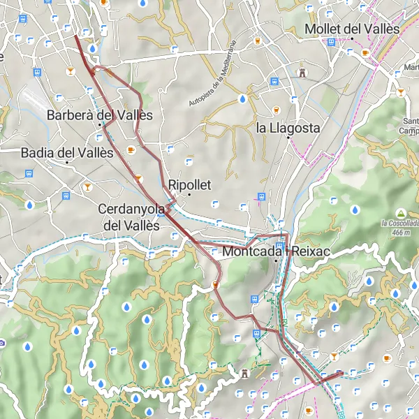 Miniatura della mappa di ispirazione al ciclismo "Percorso off-road di 31 km con 310 m di dislivello positivo" nella regione di Cataluña, Spain. Generata da Tarmacs.app, pianificatore di rotte ciclistiche