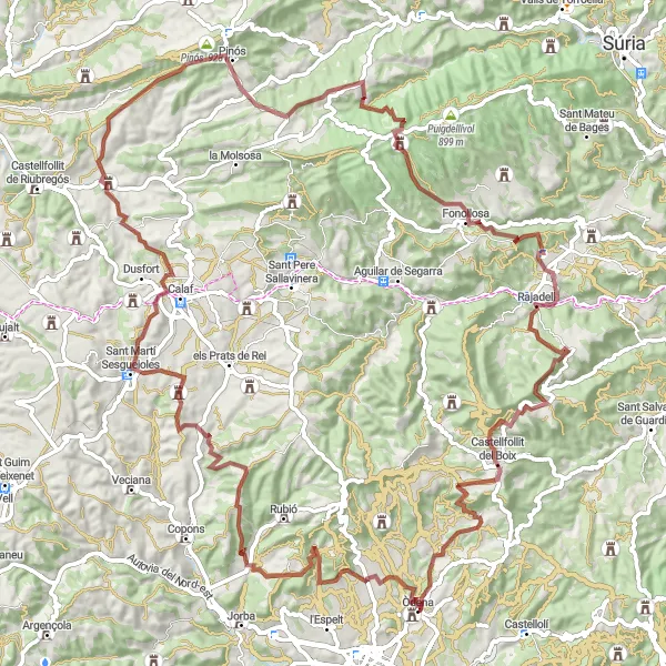 Miniatua del mapa de inspiración ciclista "Aventura en los caminos de grava" en Cataluña, Spain. Generado por Tarmacs.app planificador de rutas ciclistas