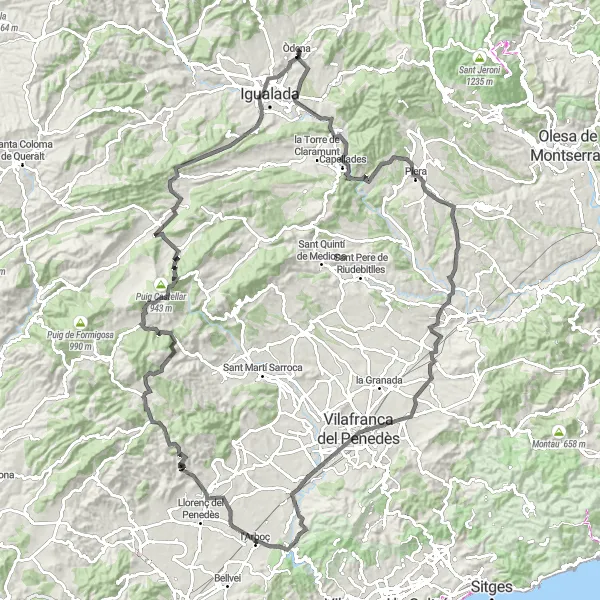 Miniatua del mapa de inspiración ciclista "Ruta en carretera con 1915m de ascenso" en Cataluña, Spain. Generado por Tarmacs.app planificador de rutas ciclistas