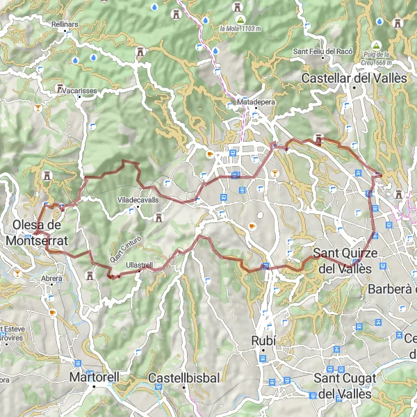 Miniatura della mappa di ispirazione al ciclismo "Giro in bicicletta per Olesa de Montserrat e dintorni" nella regione di Cataluña, Spain. Generata da Tarmacs.app, pianificatore di rotte ciclistiche