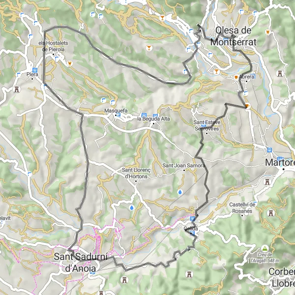 Map miniature of "Montserrat Rendezvous" cycling inspiration in Cataluña, Spain. Generated by Tarmacs.app cycling route planner