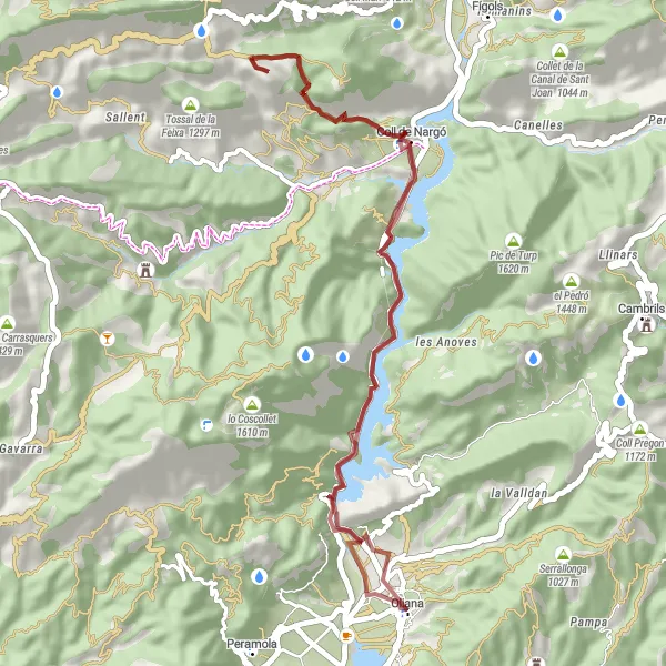 Map miniature of "Discover Prehistoric Treasures: Gravel Route near Oliana" cycling inspiration in Cataluña, Spain. Generated by Tarmacs.app cycling route planner