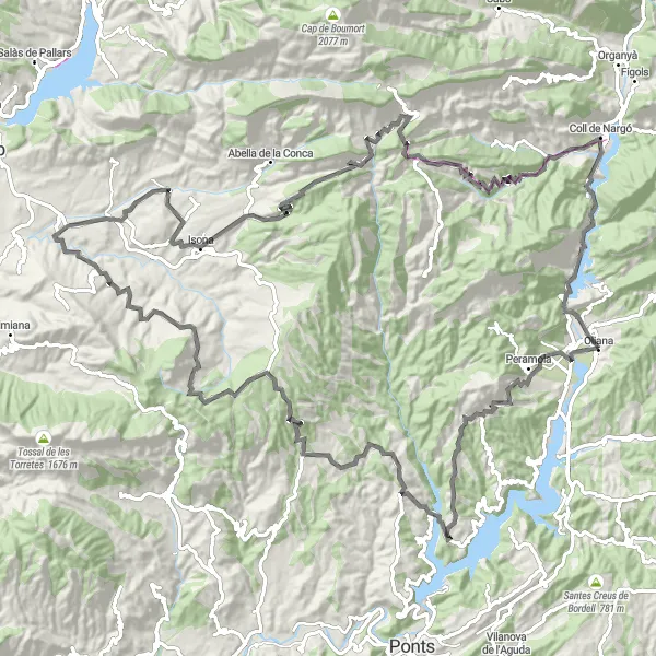 Miniature de la carte de l'inspiration cycliste "Parcours des Dolmens et Châteaux" dans la Cataluña, Spain. Générée par le planificateur d'itinéraire cycliste Tarmacs.app