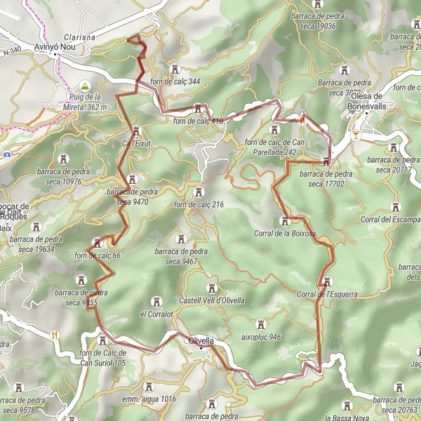 Miniatura mapy "Przejażdżka na rowerze gravel w okolicach Olivelli" - trasy rowerowej w Cataluña, Spain. Wygenerowane przez planer tras rowerowych Tarmacs.app