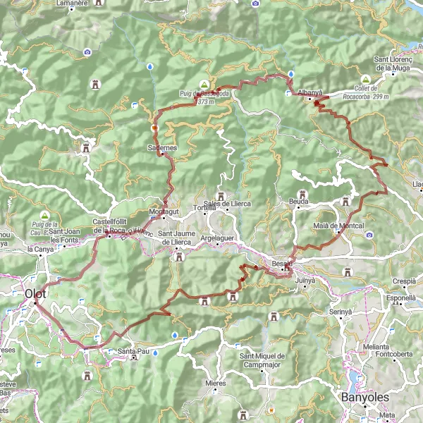 Map miniature of "Gravel Tour through Stunning Natural Landscapes" cycling inspiration in Cataluña, Spain. Generated by Tarmacs.app cycling route planner