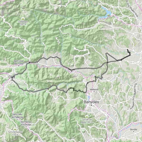 Miniatua del mapa de inspiración ciclista "Ruta de Carretera a Volcà d'en Simó" en Cataluña, Spain. Generado por Tarmacs.app planificador de rutas ciclistas