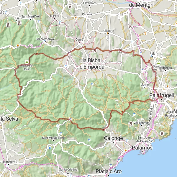 Miniatuurkaart van de fietsinspiratie "Palafrugell Gravel Route" in Cataluña, Spain. Gemaakt door de Tarmacs.app fietsrouteplanner