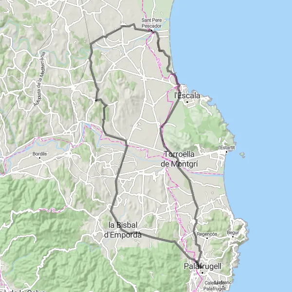 Miniatuurkaart van de fietsinspiratie "Rond Palafrugell Road Route" in Cataluña, Spain. Gemaakt door de Tarmacs.app fietsrouteplanner
