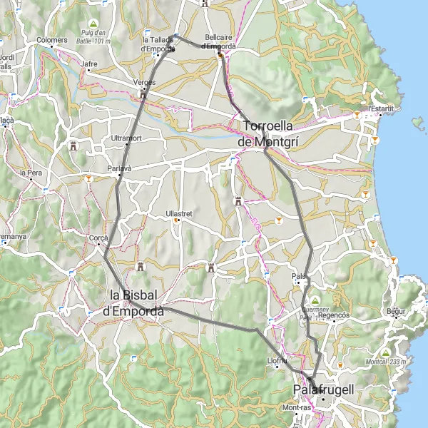 Miniaturní mapa "Silniční cyklistická trasa" inspirace pro cyklisty v oblasti Cataluña, Spain. Vytvořeno pomocí plánovače tras Tarmacs.app