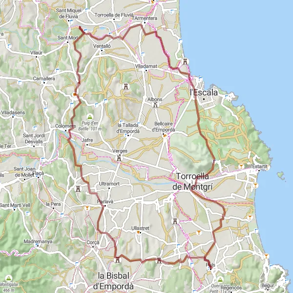 Map miniature of "Gravel Explorations" cycling inspiration in Cataluña, Spain. Generated by Tarmacs.app cycling route planner