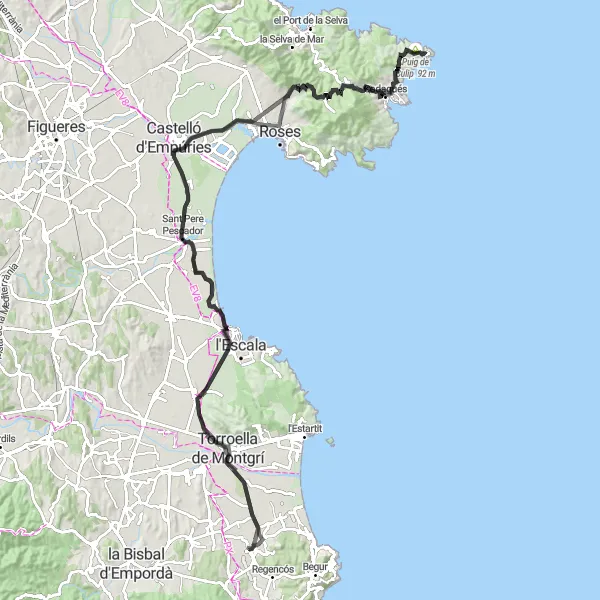 Miniaturní mapa "Kolem Empordà" inspirace pro cyklisty v oblasti Cataluña, Spain. Vytvořeno pomocí plánovače tras Tarmacs.app