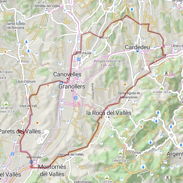 Miniatura della mappa di ispirazione al ciclismo "Esplorazione di 48 km da Parets del Vallès" nella regione di Cataluña, Spain. Generata da Tarmacs.app, pianificatore di rotte ciclistiche