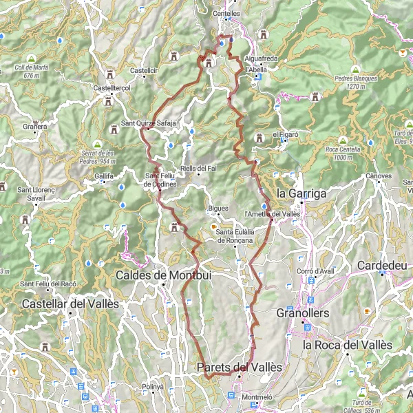 Karten-Miniaturansicht der Radinspiration "Rundfahrt über 74 km: Parets del Vallès - Castell de Clascar" in Cataluña, Spain. Erstellt vom Tarmacs.app-Routenplaner für Radtouren