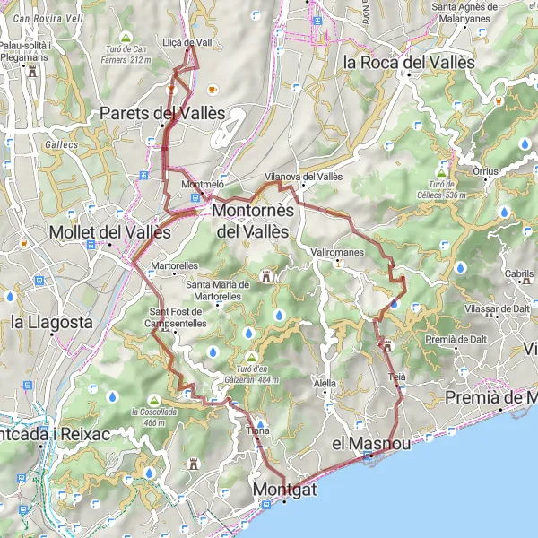 Karten-Miniaturansicht der Radinspiration "Schottertour mit herrlichen Ausblicken in der Nähe von Parets del Vallès" in Cataluña, Spain. Erstellt vom Tarmacs.app-Routenplaner für Radtouren