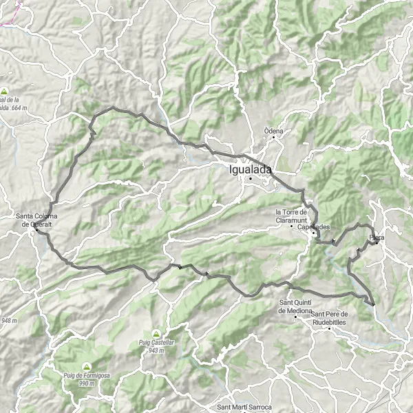 Miniatura mapy "Trasa w okolicach Piera: Canaletes - Pobla de Claramunt" - trasy rowerowej w Cataluña, Spain. Wygenerowane przez planer tras rowerowych Tarmacs.app