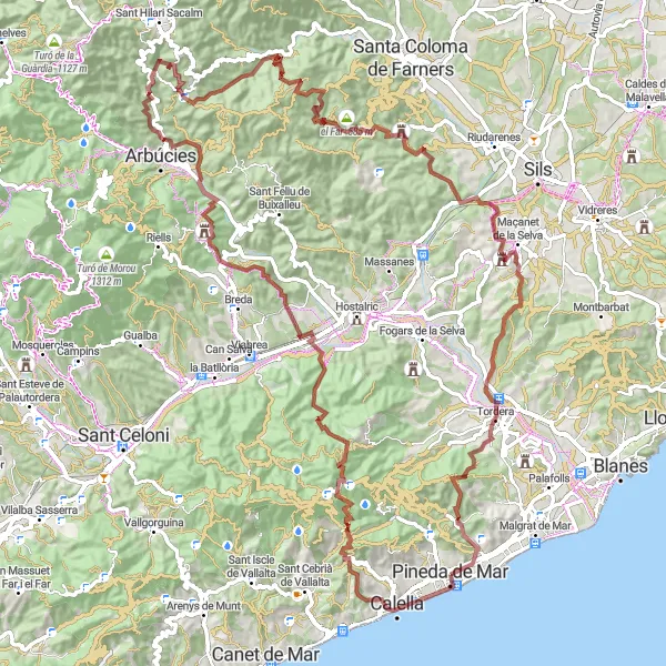 Miniatuurkaart van de fietsinspiratie "Ultieme Graveluitdaging: Pineda de Mar naar l'Argimon" in Cataluña, Spain. Gemaakt door de Tarmacs.app fietsrouteplanner