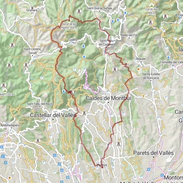 Miniaturní mapa "Gravelová výletní trasa k Roca del Corb" inspirace pro cyklisty v oblasti Cataluña, Spain. Vytvořeno pomocí plánovače tras Tarmacs.app