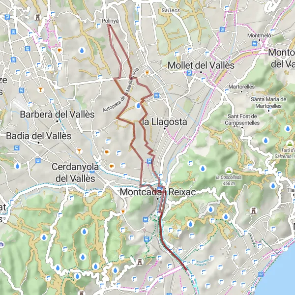 Miniature de la carte de l'inspiration cycliste "Escapade vallonnée depuis Polinyà" dans la Cataluña, Spain. Générée par le planificateur d'itinéraire cycliste Tarmacs.app