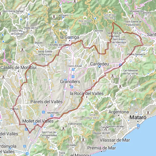 Miniatura della mappa di ispirazione al ciclismo "Ruota panoramica di Polinyà" nella regione di Cataluña, Spain. Generata da Tarmacs.app, pianificatore di rotte ciclistiche