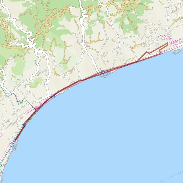 Miniatura della mappa di ispirazione al ciclismo "Escursione tra Premià de Mar e Castelldaura" nella regione di Cataluña, Spain. Generata da Tarmacs.app, pianificatore di rotte ciclistiche