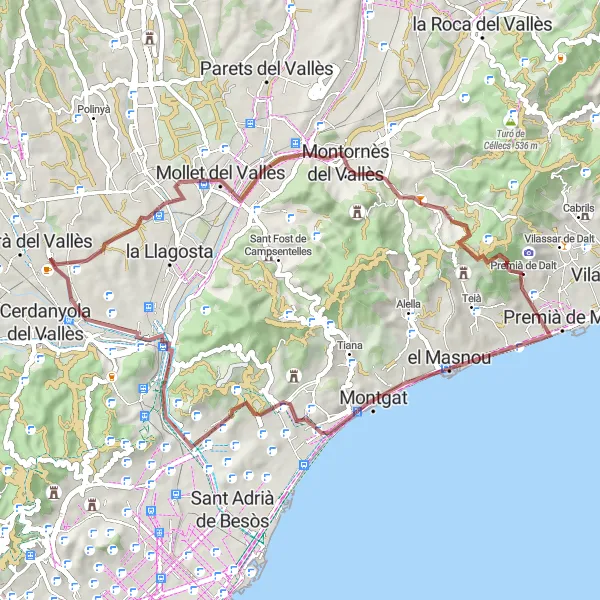 Miniatua del mapa de inspiración ciclista "Ruta alternativa por los alrededores de Premià de Mar" en Cataluña, Spain. Generado por Tarmacs.app planificador de rutas ciclistas