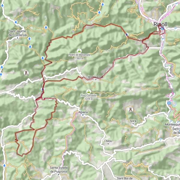 Miniatua del mapa de inspiración ciclista "Ruta por Grava desde Ripoll" en Cataluña, Spain. Generado por Tarmacs.app planificador de rutas ciclistas