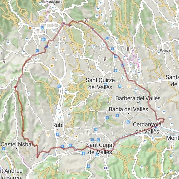 Miniatura della mappa di ispirazione al ciclismo "Avventura Ciclistica tra Sabadell e Ripollet" nella regione di Cataluña, Spain. Generata da Tarmacs.app, pianificatore di rotte ciclistiche