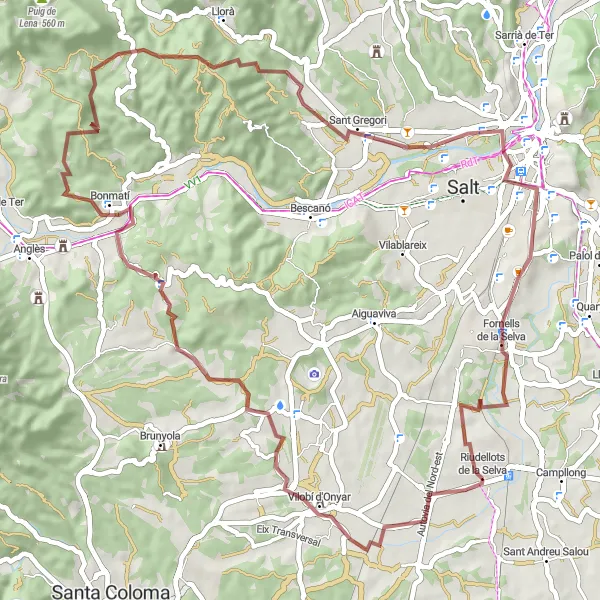 Karten-Miniaturansicht der Radinspiration "Scenic Delights and Challenging Terrain" in Cataluña, Spain. Erstellt vom Tarmacs.app-Routenplaner für Radtouren